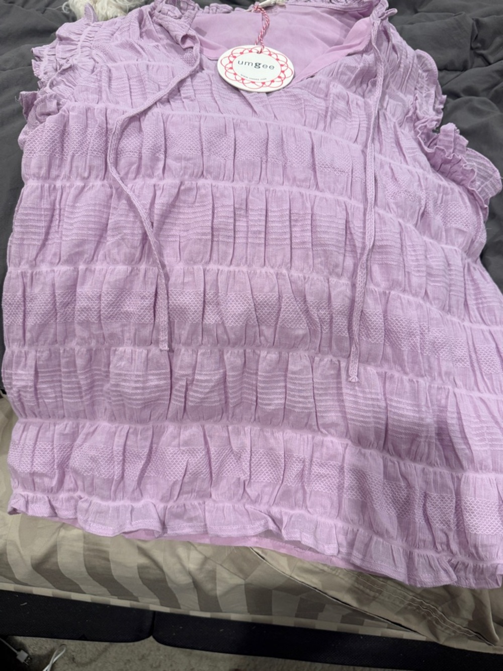 Umgee Pastel Lilac Ruffled Smocked Tank